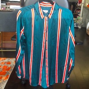 Equipment 100% Silk Blouse - Dark Green w Stripes